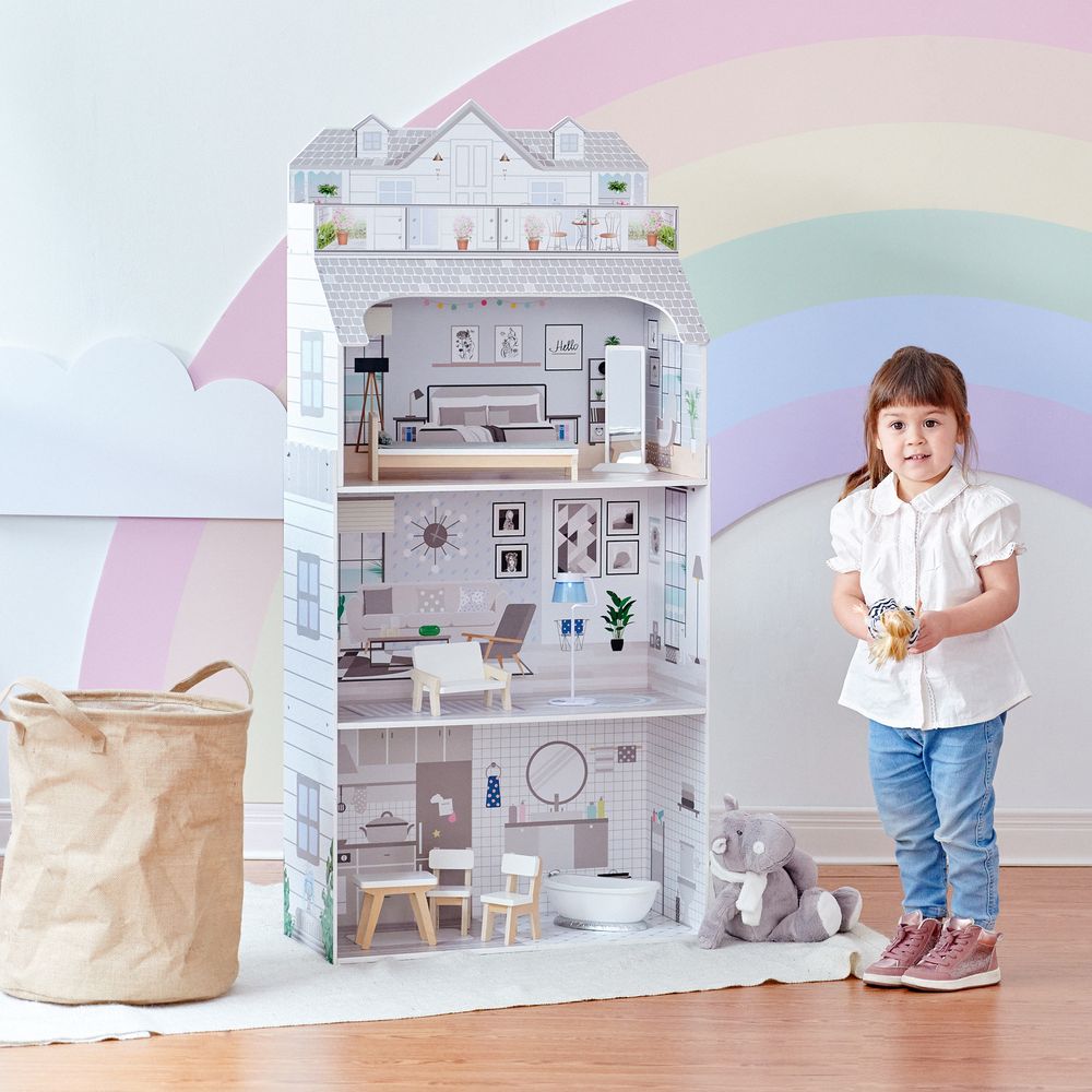 Olivia's Little World Dolls House Wooden Doll House ?w/ 8 Accessories TD-11683D - anydaydirect