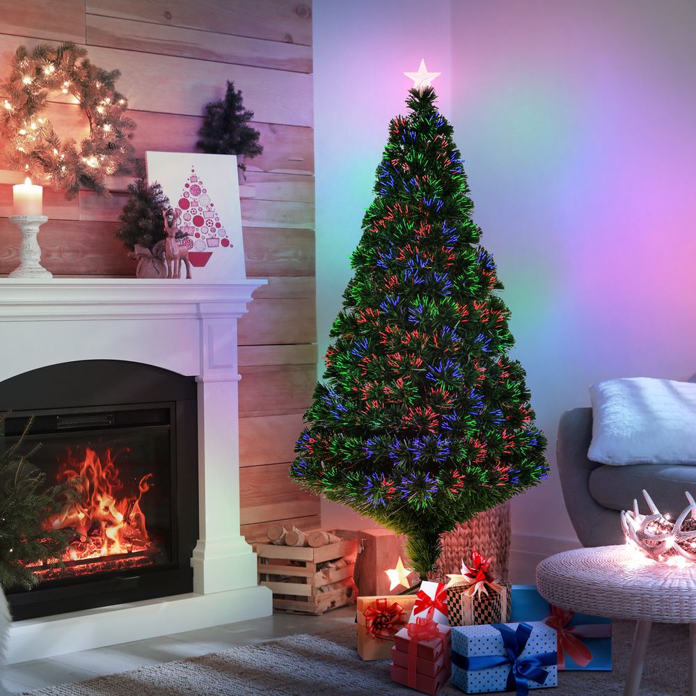 Pre-Lit Fibre Optic Artificial Christmas Tree Tree Topper Multi-Colour 5ft - anydaydirect