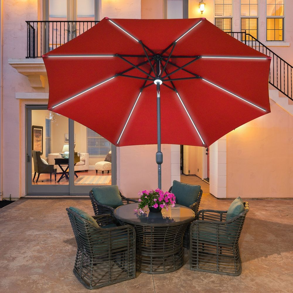 2.7m Garden Parasol Sun Umbrella Patio Summer Shelter w/ LED Solar Light - anydaydirect
