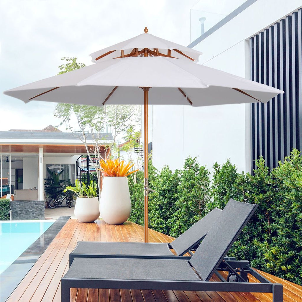 Outsunny Garden Wood Patio Parasol Sun Shade Outdoor Umbrella Canopy Cream - anydaydirect