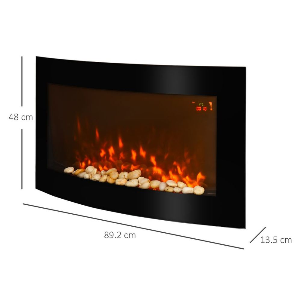 HOMCOM Electric Fireplace Wall Mounted Led Flame Curved Back Side Lights Heater - anydaydirect