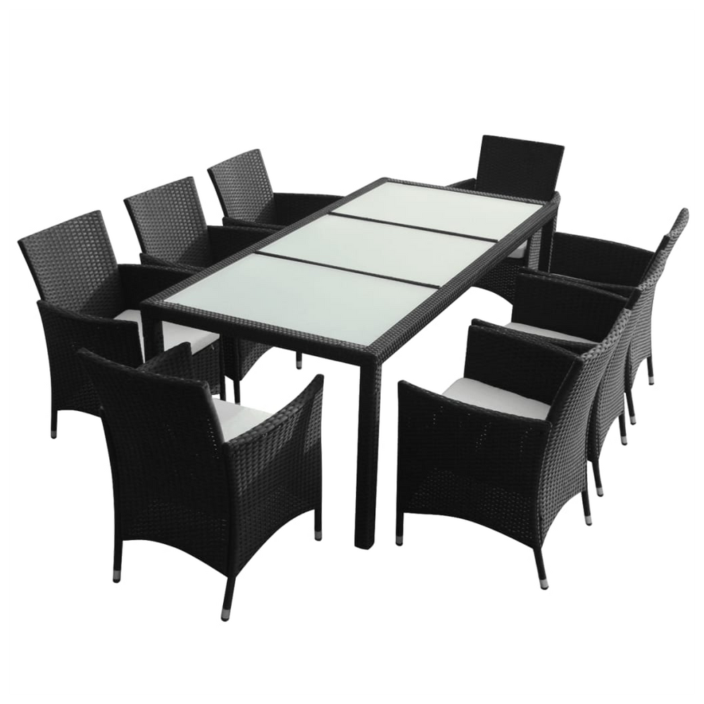 9 Piece Outdoor Dining Set with Cushions Poly Rattan Black - anydaydirect