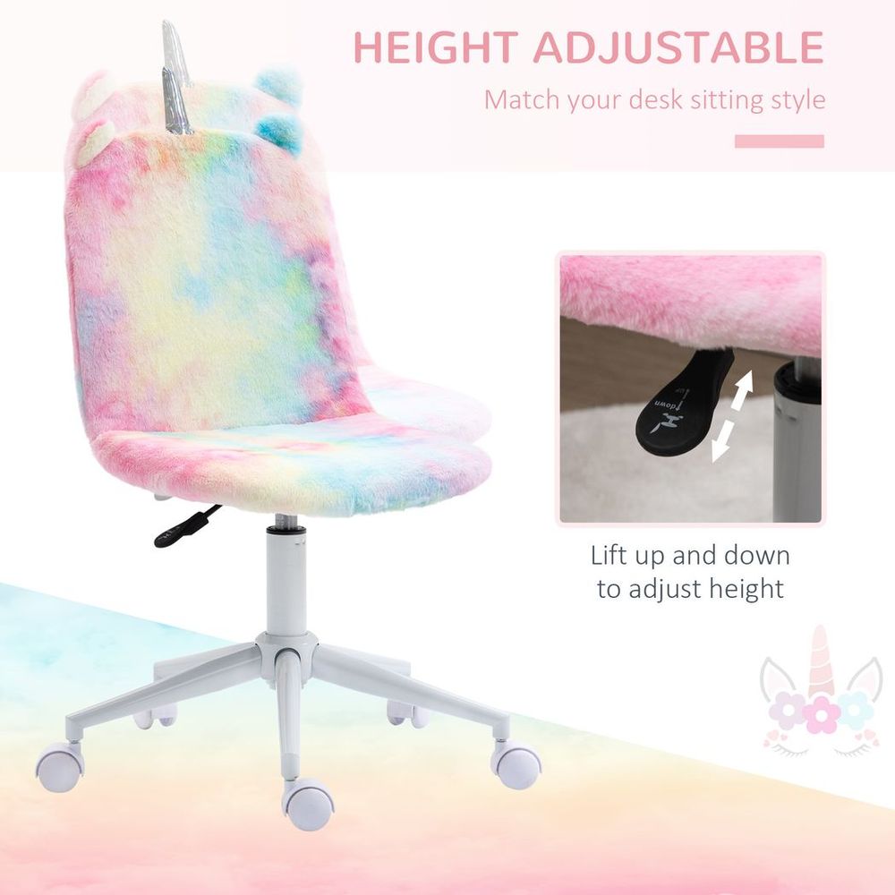 Vinsetto Fluffy Unicorn Office Chair w/ Swivel Wheel, Cute Desk Chair, Rainbow - anydaydirect