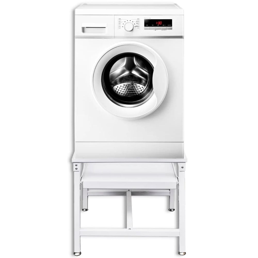 Washing Machine Pedestal with Pull-Out Shelf White - anydaydirect