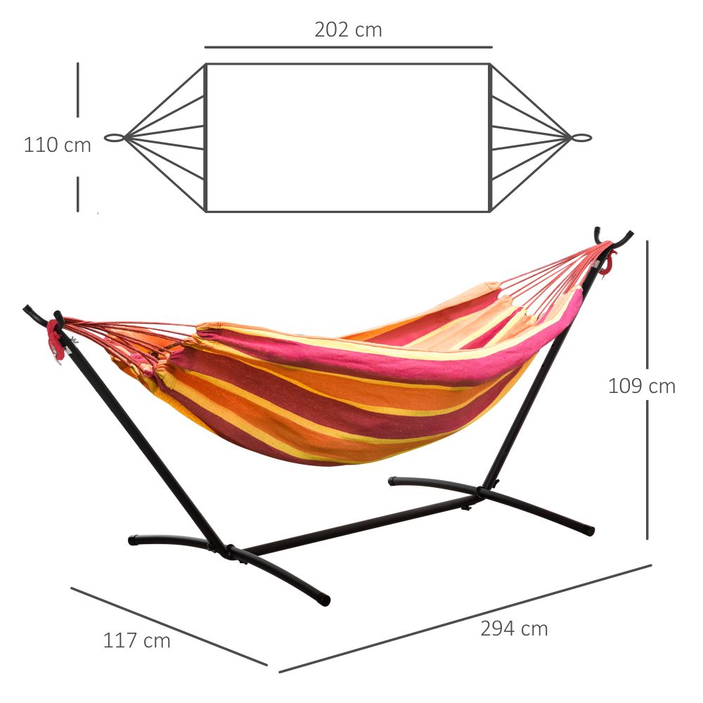 277 x 121cm Hammock & Stand Camping Hammock & Carrying Bag, 120kg, Red Stripe - anydaydirect