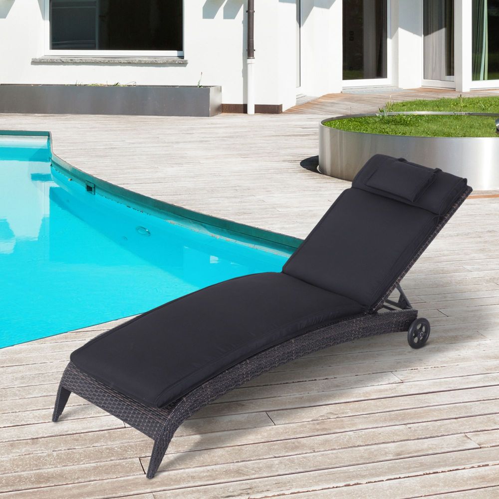 Garden Sun Lounger Chair Cushion Reclining Relaxer - anydaydirect