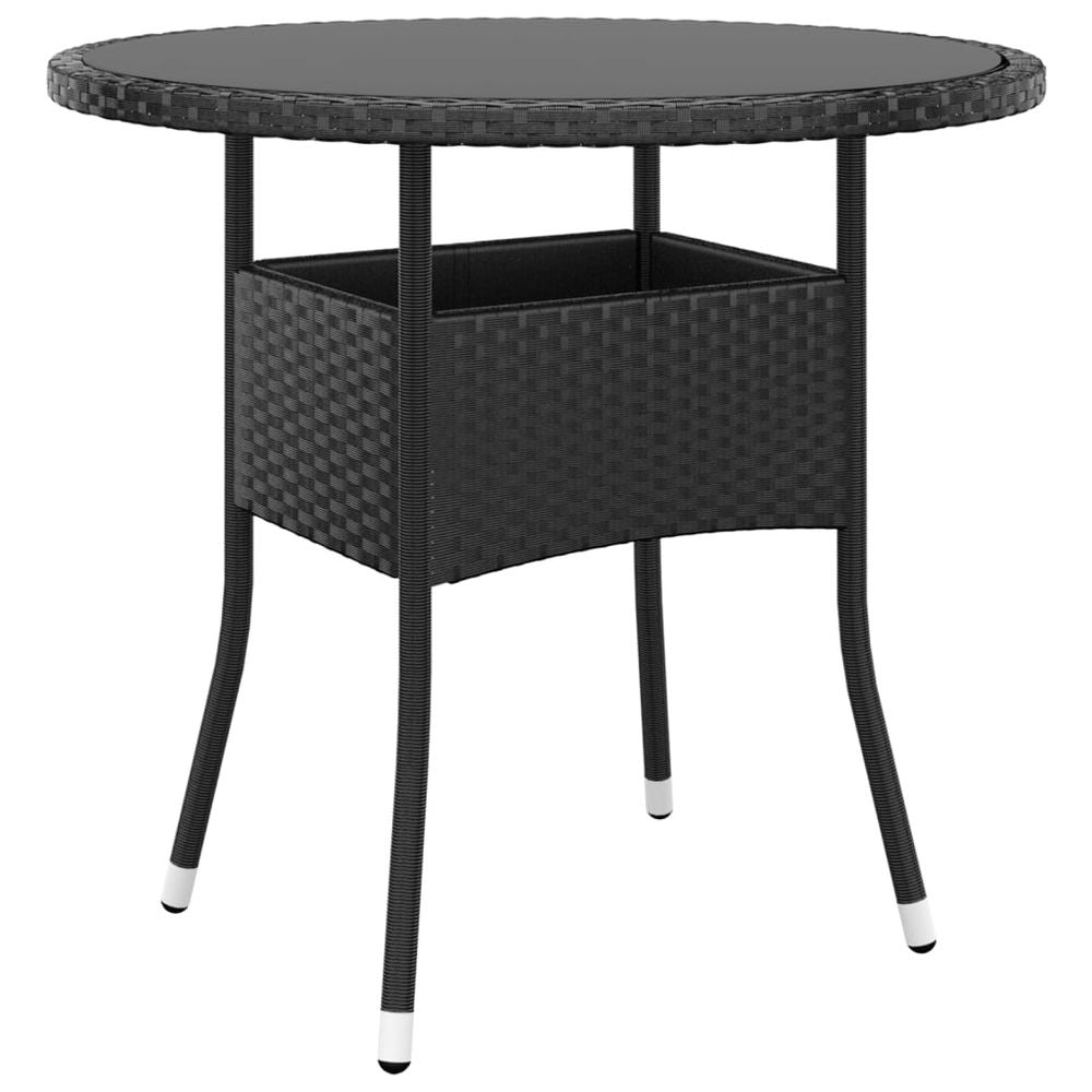 Garden Table Ø80x75 cm Tempered Glass and Poly Rattan Black - anydaydirect