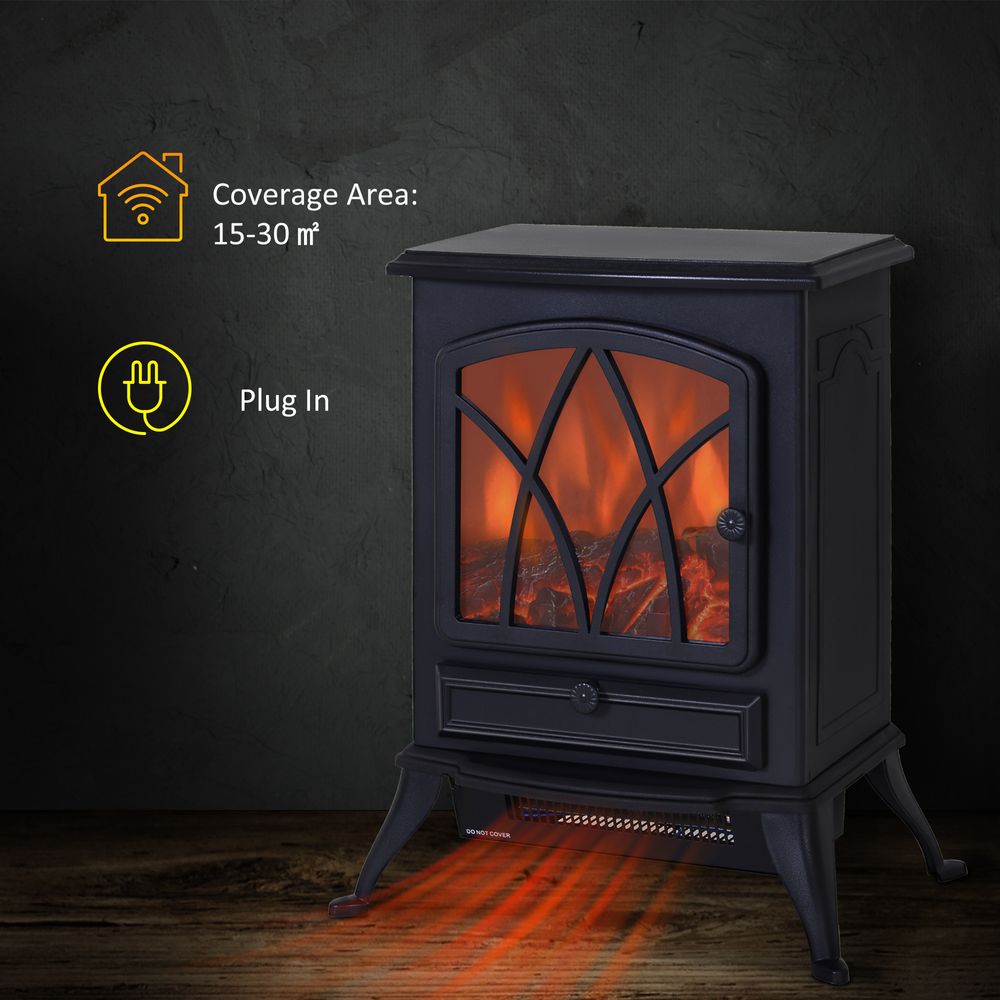 1850W Flame Effect Electric Free Standing Fireplace Fan Log Burning Stove -Black - anydaydirect