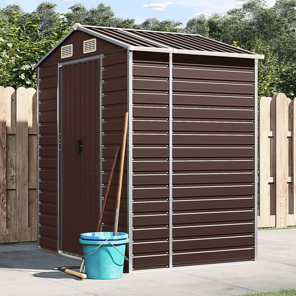 vidaXL Garden Shed Brown 191x130x198 cm Galvanised Steel - anydaydirect