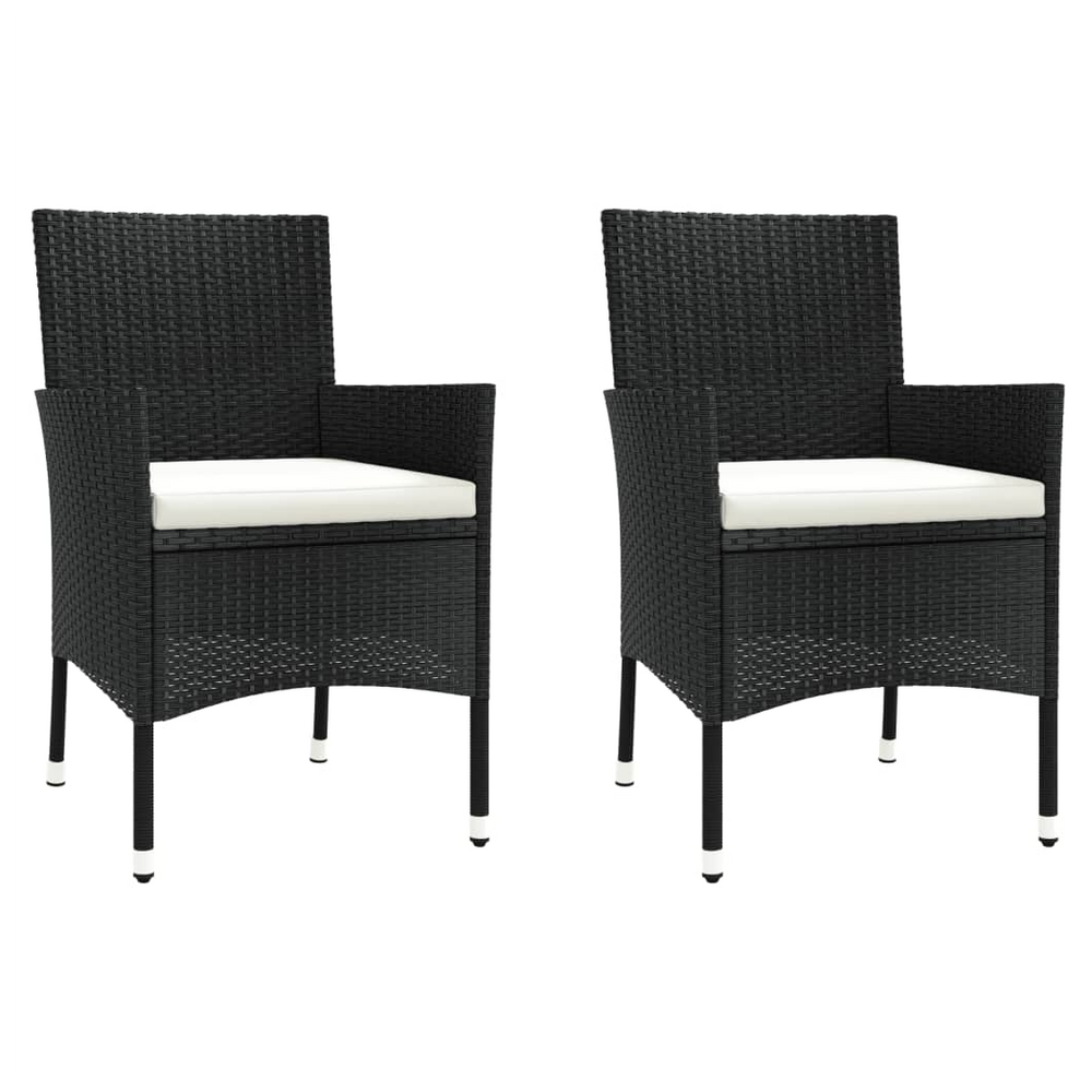 vidaXL 3 Piece Garden Bistro Set with Cushions Black Poly Rattan - anydaydirect