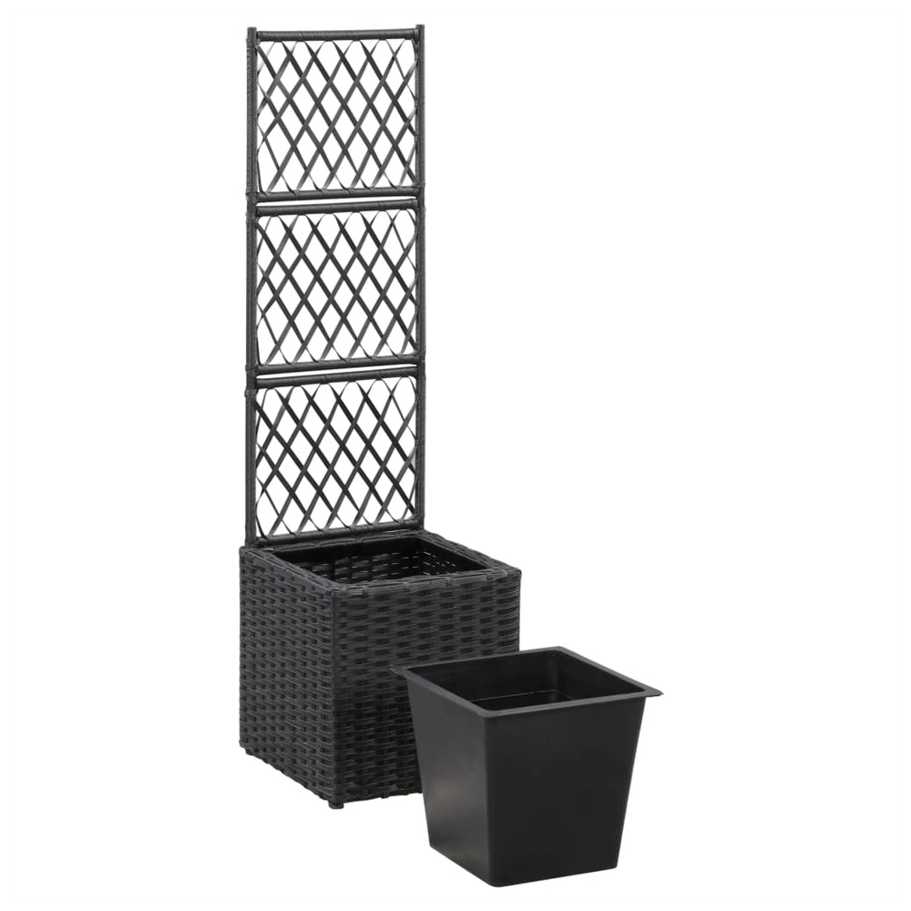 Trellis Raised Bed with 1 Pot 30x30x107 cm Poly Rattan Black - anydaydirect