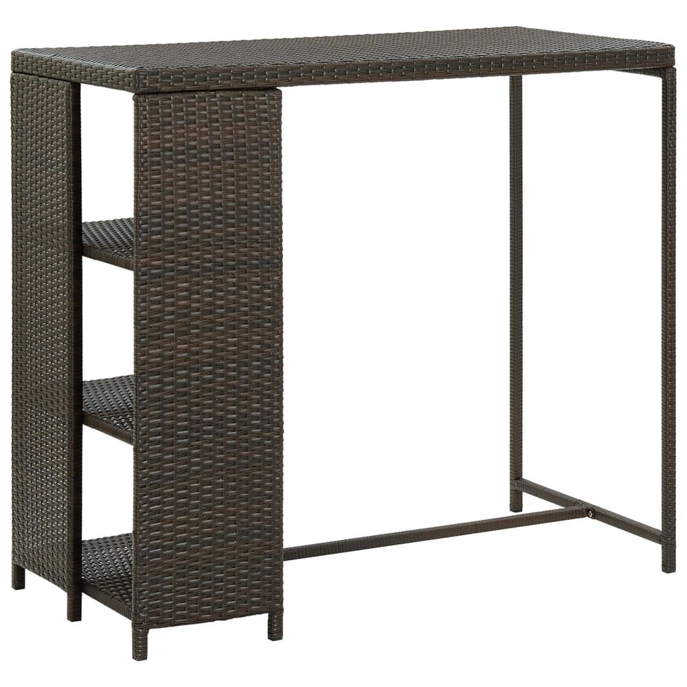 Bar Table with Storage Rack Brown 120x60x110 cm Poly Rattan - anydaydirect