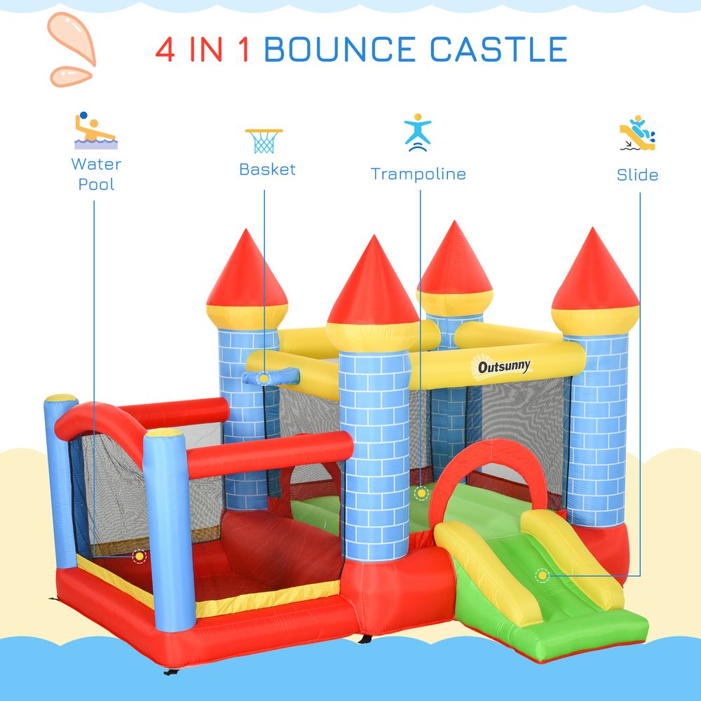 Bouncy Castle W/ Slide Pool 4 in 1 composition W/ Blower Multi-color - anydaydirect