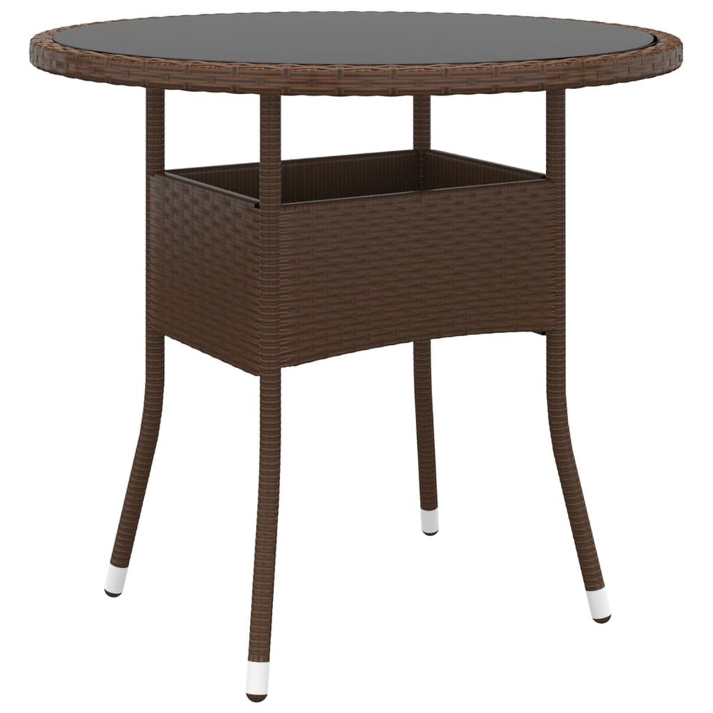 Garden Table Ø80x75 cm Tempered Glass and Poly Rattan Black - anydaydirect