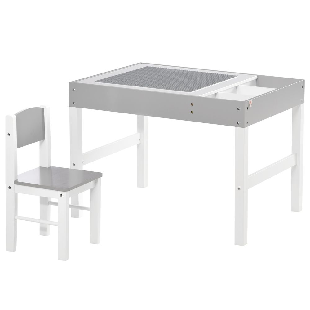 Kids Table and Chair Set Toddler Desk and Chair Set w/ Storage - Grey - anydaydirect