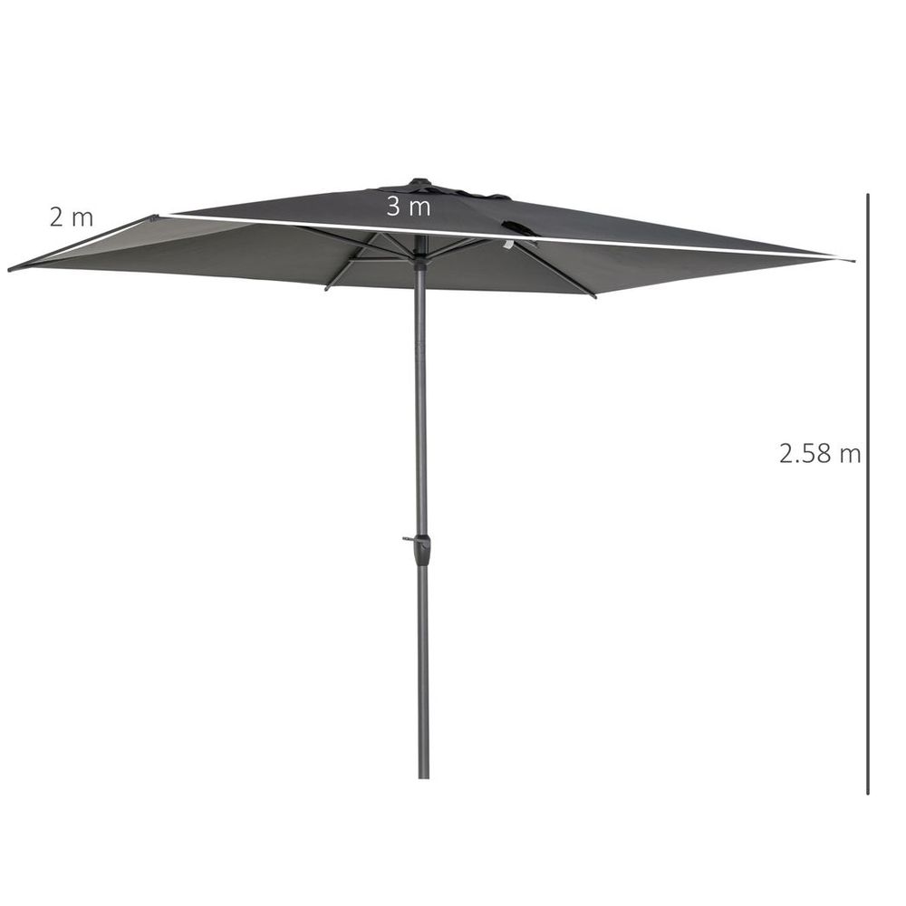 2.58m Aluminium Garden Parasol Sun Umbrella Angled Canopy Grey - anydaydirect