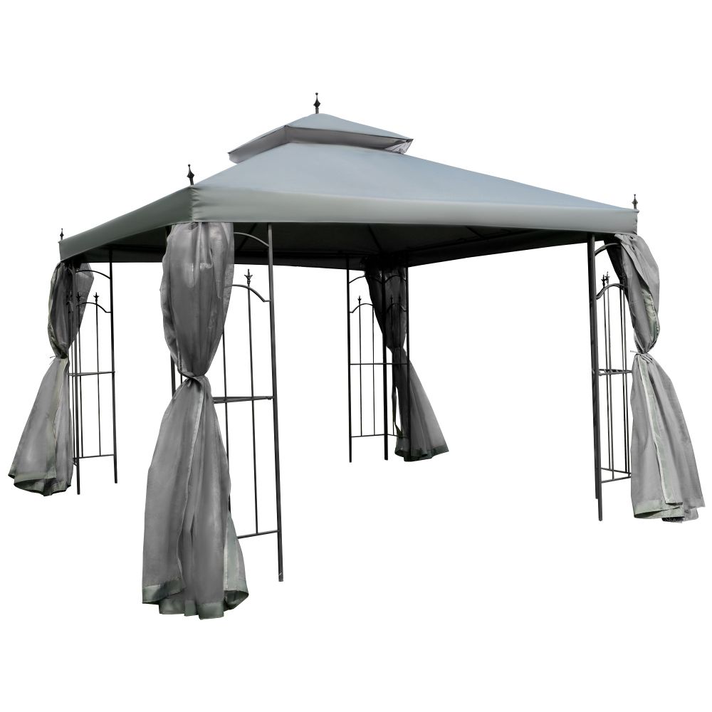 3 x 3(m) Garden Gazebo Double Top Gazebo Canopy w/ Curtains Grey Outsunny - anydaydirect
