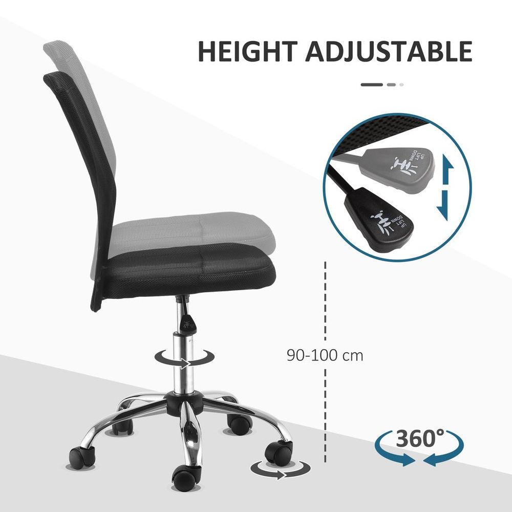 Armless Office Chair Ergonomic Padded Height Adjustable Mesh Back 5 Wheels - anydaydirect