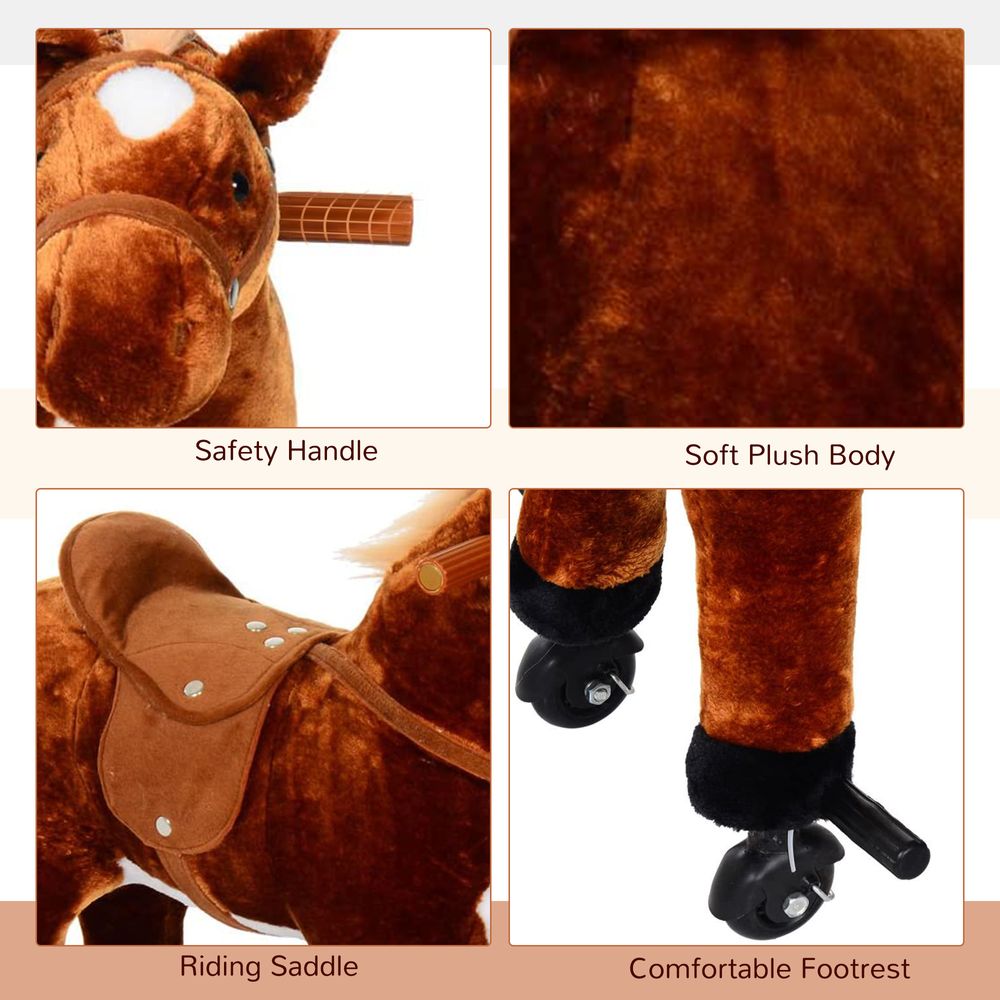 Child Boys Walking Horse Riding Toy Plush Walk Pony Wheels Sound - anydaydirect