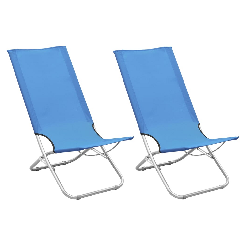 Folding Beach Chairs 2 pcs Blue Fabric - anydaydirect