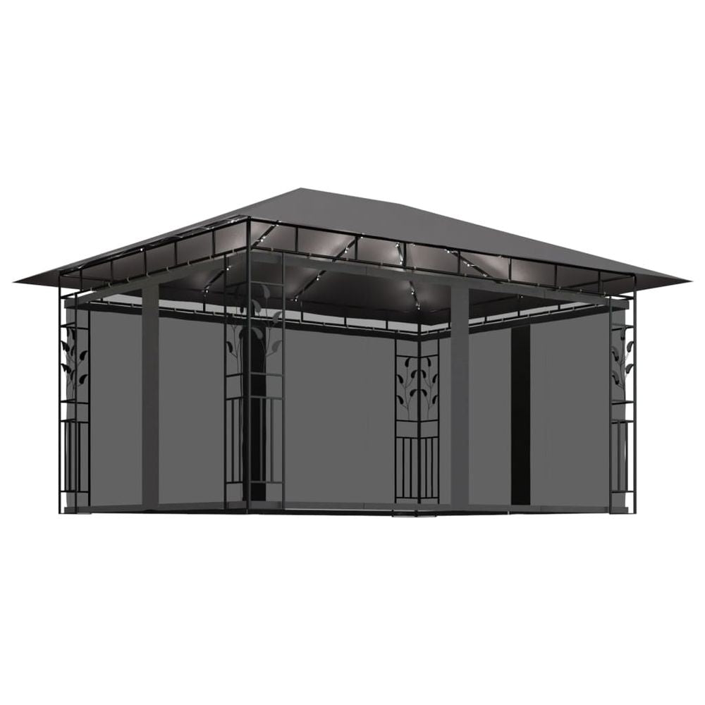 Gazebo with Mosquito Net & LED String Lights Anthracite, Cream & Taupe - anydaydirect