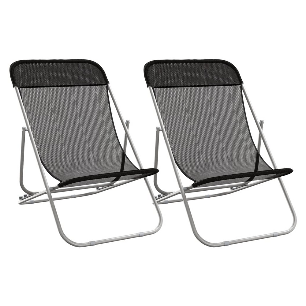 vidaXL Folding Beach Chairs 2 pcs Black Textilene&Powder-coated Steel - anydaydirect