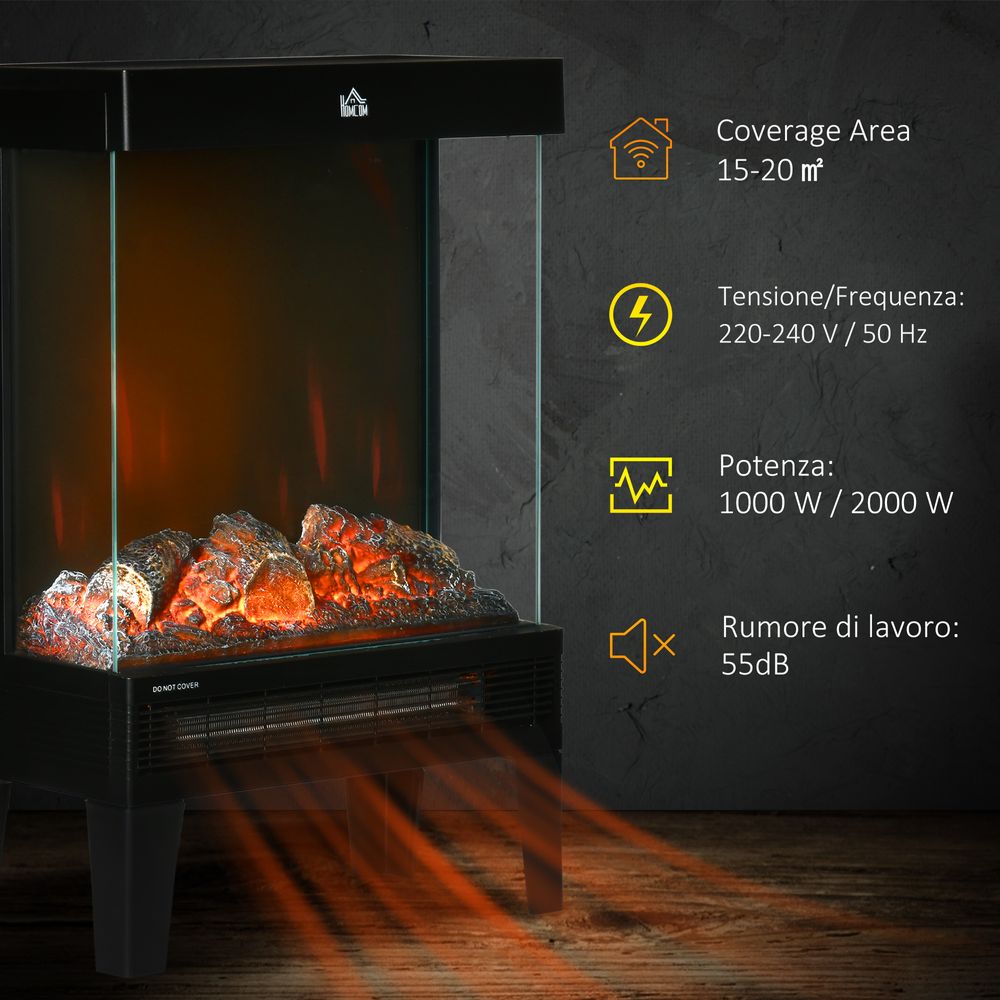 Fireplace Heater, Quiet LED Flame Effect Overheating Protection 1000/2000W - anydaydirect