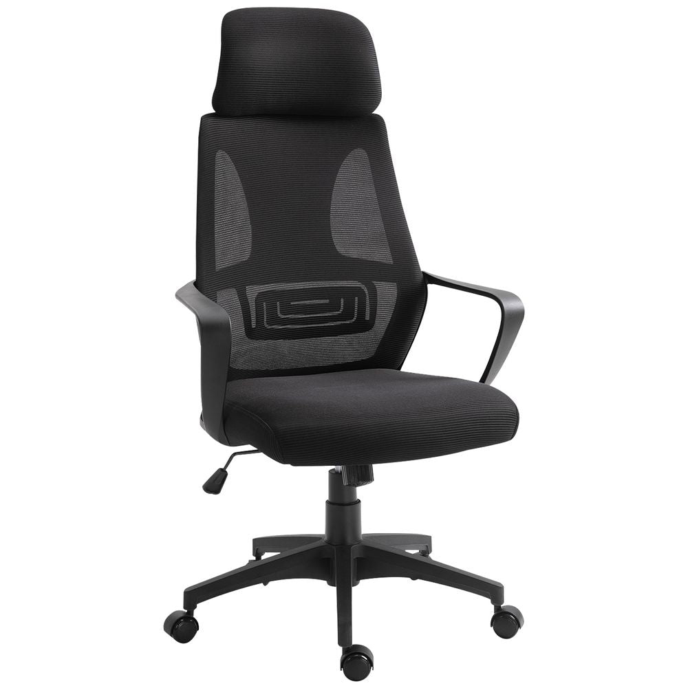 Mesh Back Office Chair w/ Adjustable Height Padded Headrest Black Vinsetto - anydaydirect