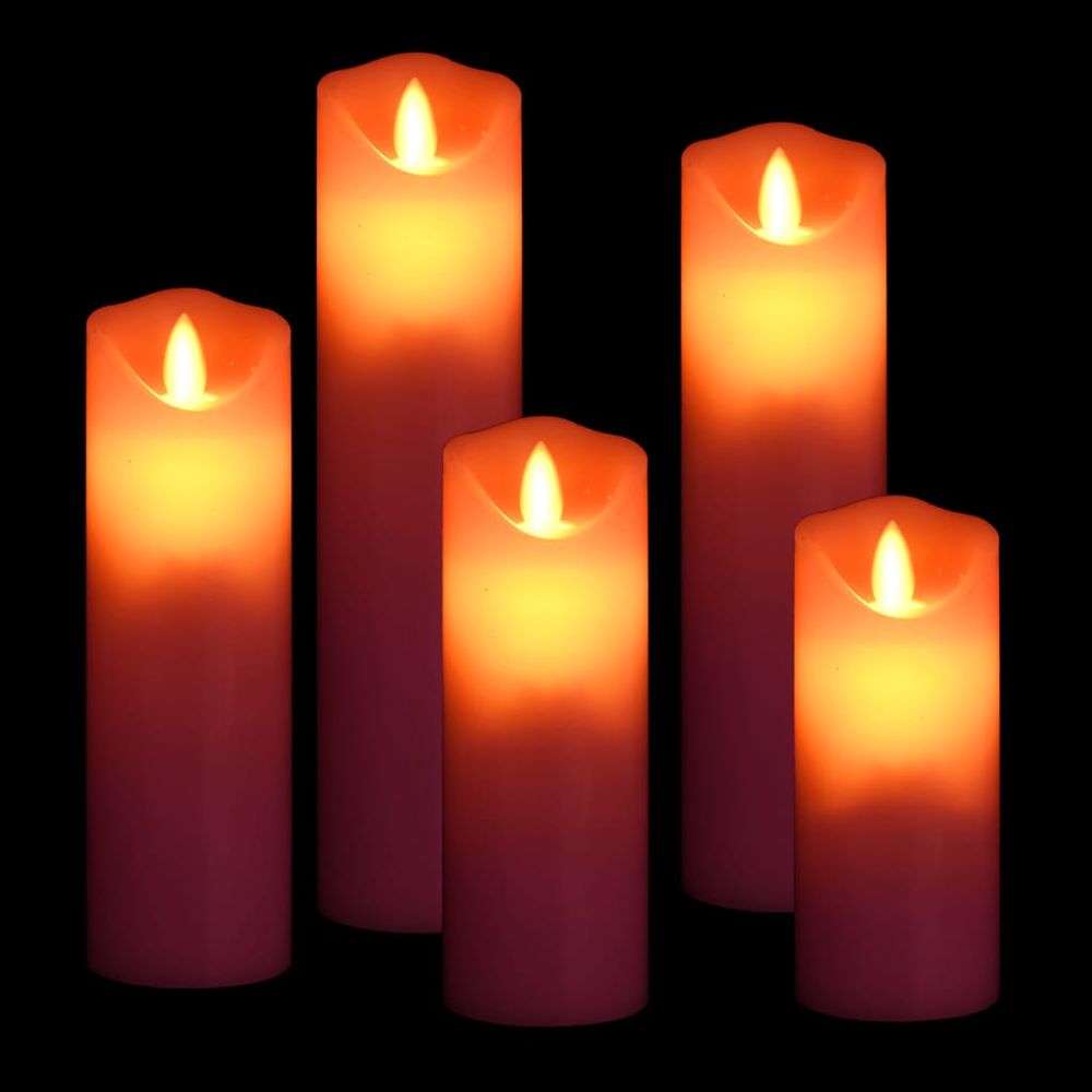 5 Piece Electric LED Candle Set with Remote Control Warm White & Colourful - anydaydirect