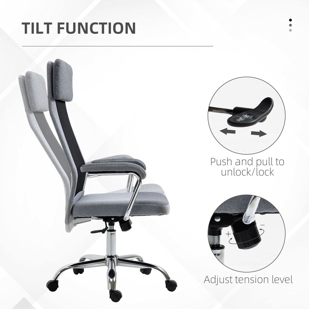 Office Chair Mesh High Back Swivel Task Home Desk Chair w/ Arm, Grey Vinsetto - anydaydirect