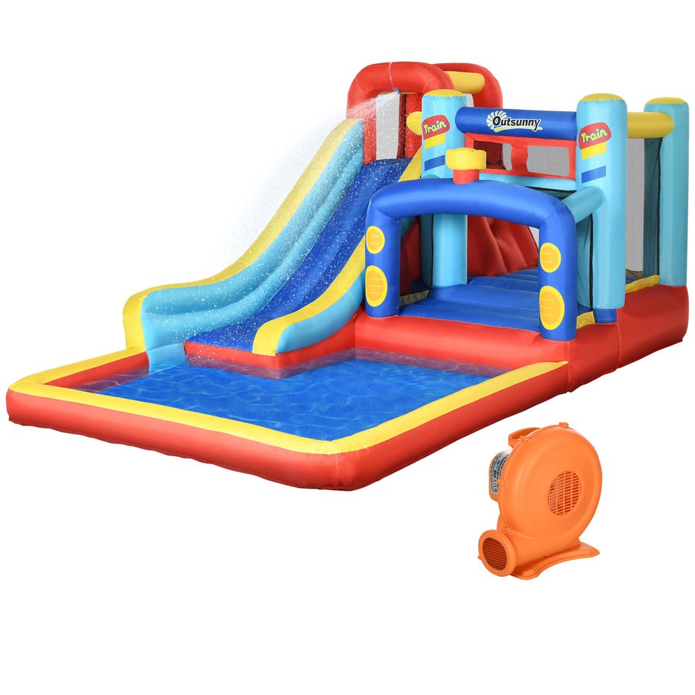 Outsunny 4 in 1 Kids Bouncy Castle Slide Pool Trampoline Climbing Wall Blower - anydaydirect