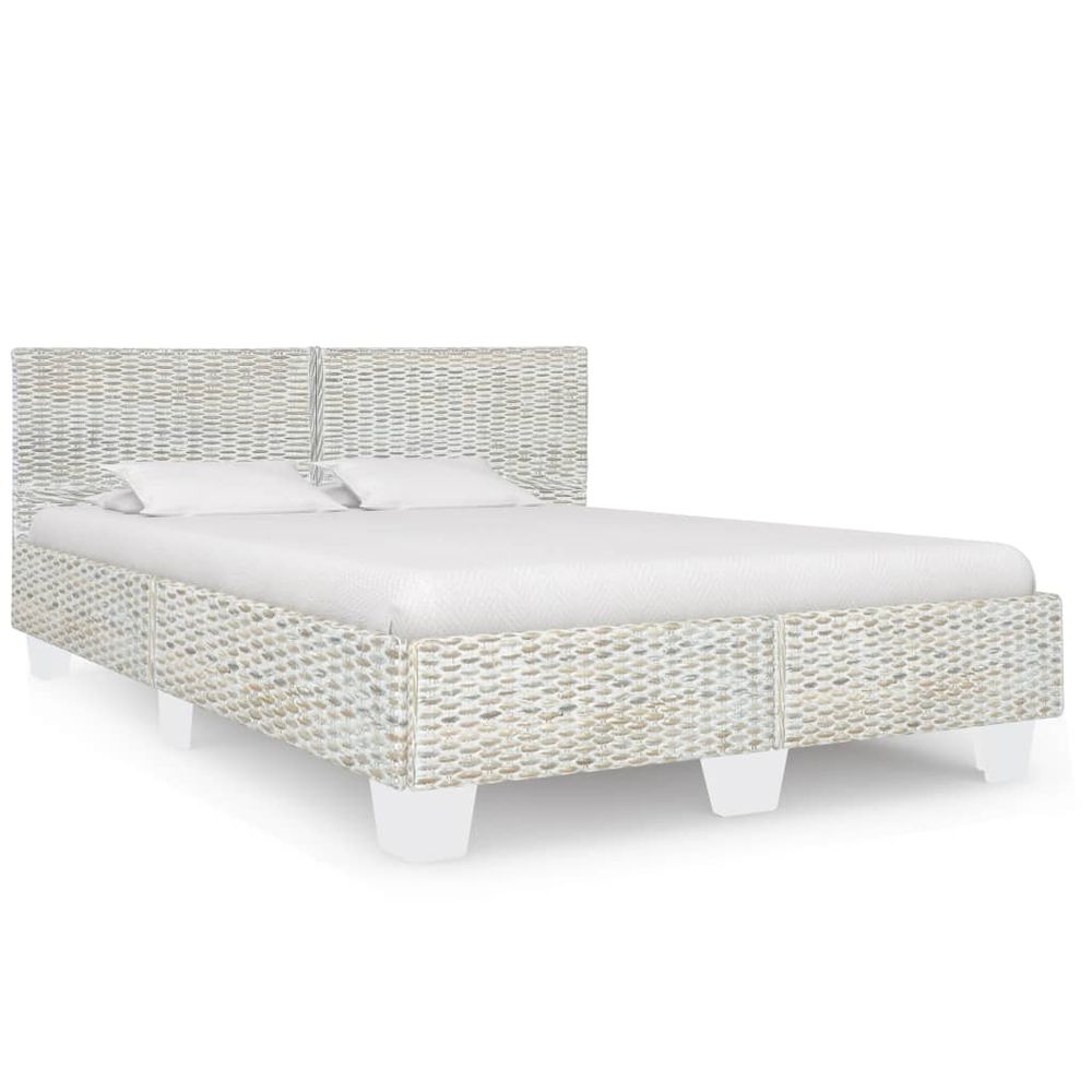 vidaXL Bed Frame Grey Natural Rattan 140x200 cm - anydaydirect