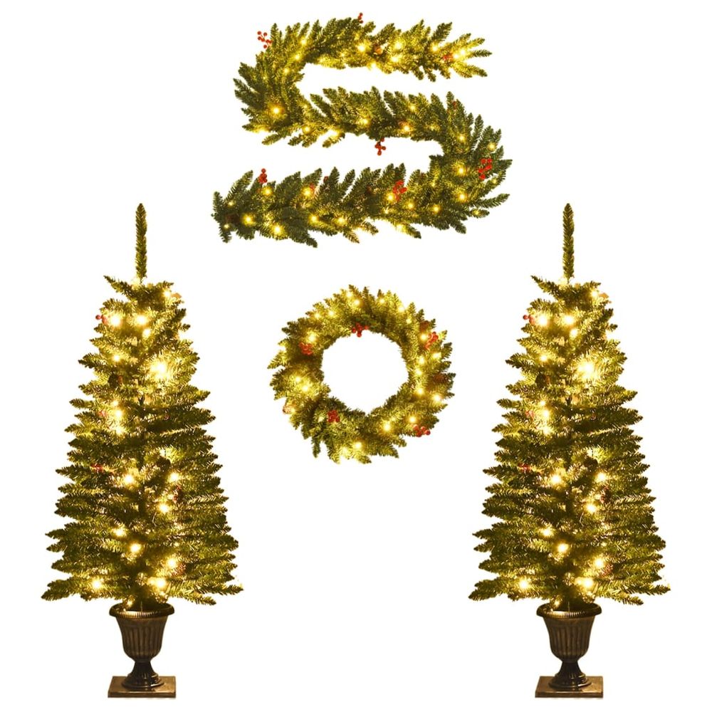 Artificial Christmas Trees 2 pcs with Wreath, Garland and LEDs - anydaydirect