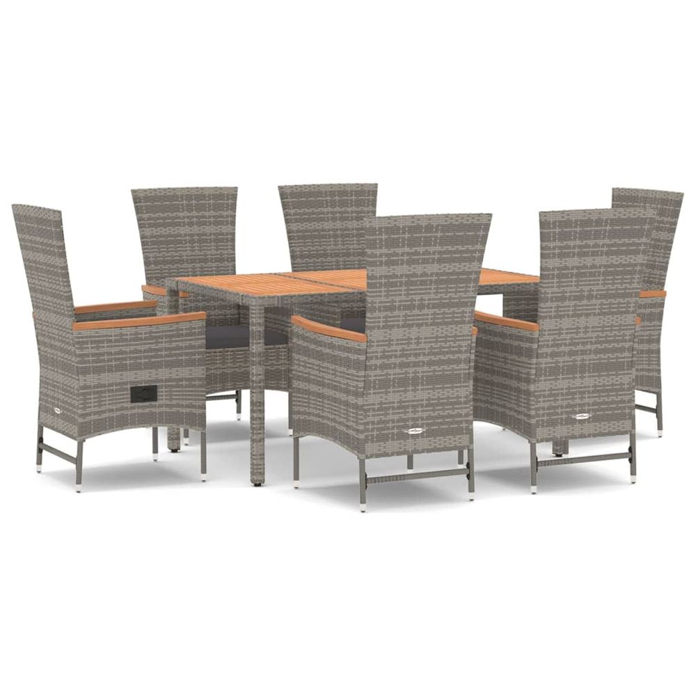 7 Piece Garden Dining Set Grey Poly Rattan&Solid Wood Acacia - anydaydirect