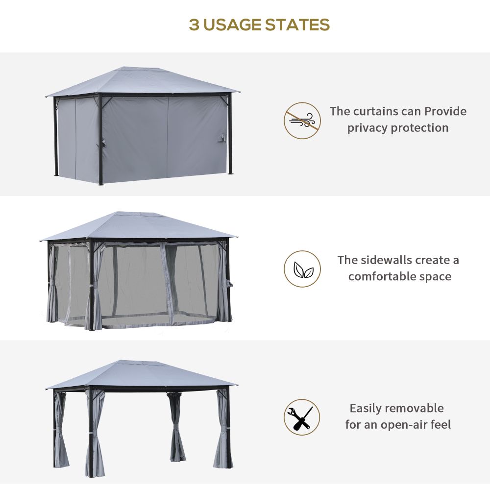 4 x 3m Gazebo Canopy Party Tent Garden Curtains, Net Sidewalls, Grey - anydaydirect