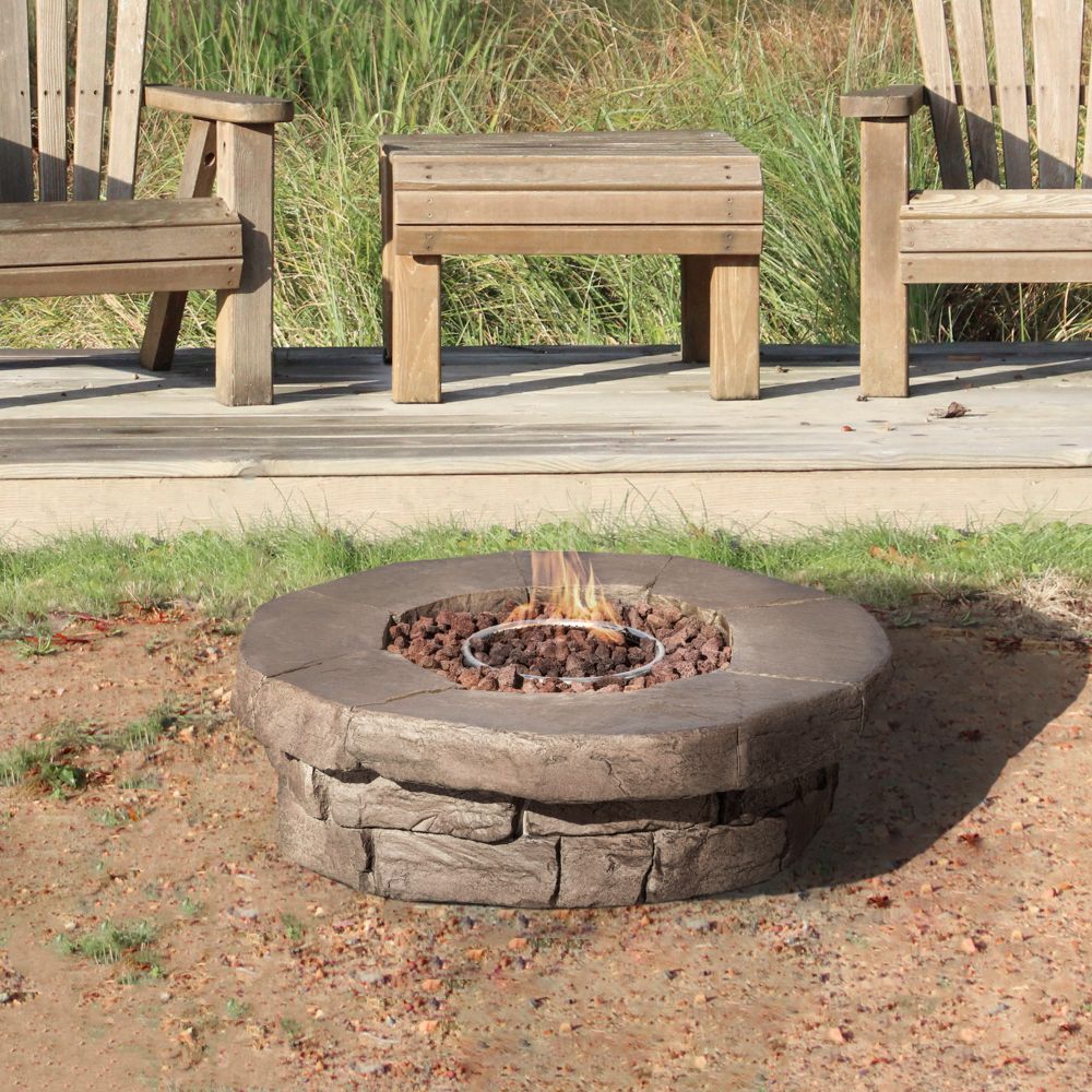 Outdoor Garden Low Gas Fire Pit Table Heater, Lava Rocks & Cover - anydaydirect