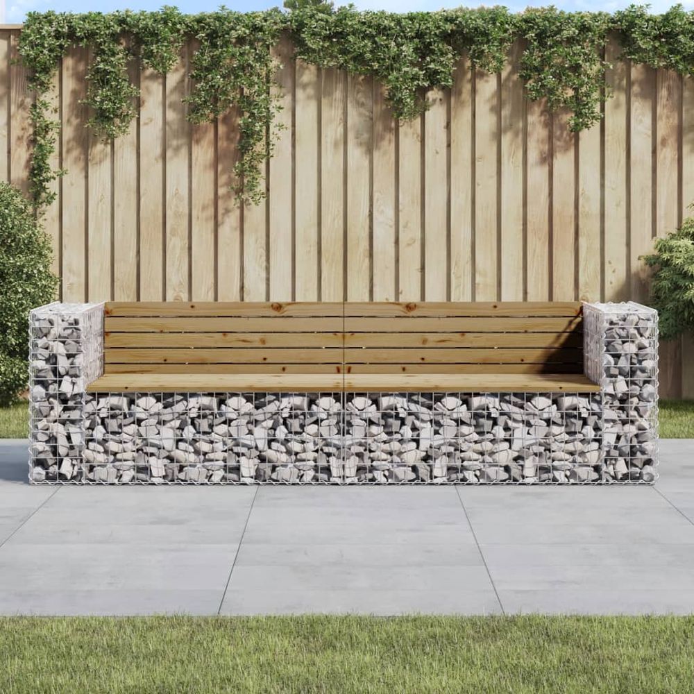 vidaXL Garden Bench Gabion Design 244x71x65.5 cm Impregnated Wood Pine - anydaydirect