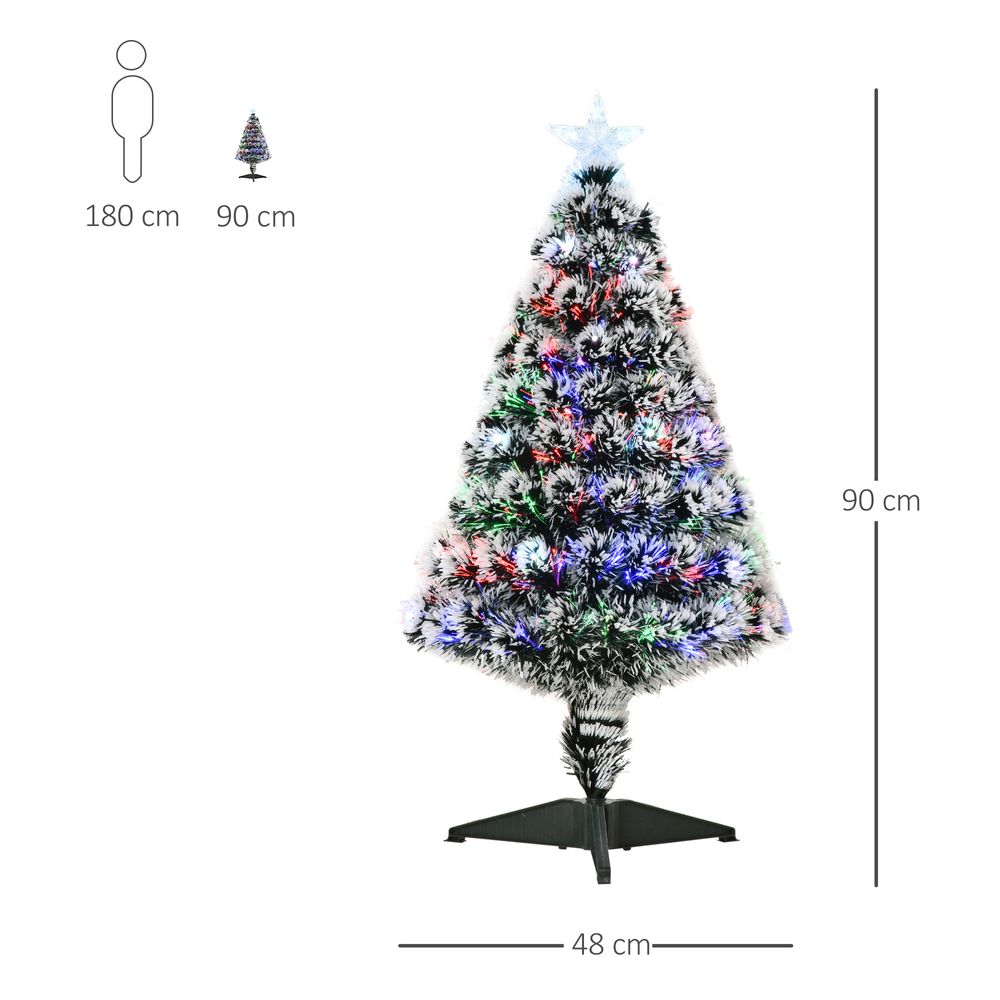 3ft Artificial Prelit Christmas Tree Snow Tree LED Fiber Optics Green White - anydaydirect