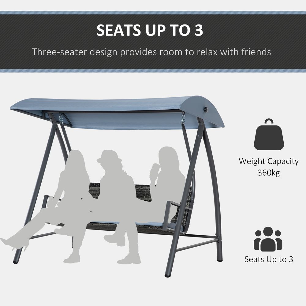 2-3 Seater Garden Rattan Swing Chair Canopy Removable Cushion Mixed Grey - anydaydirect