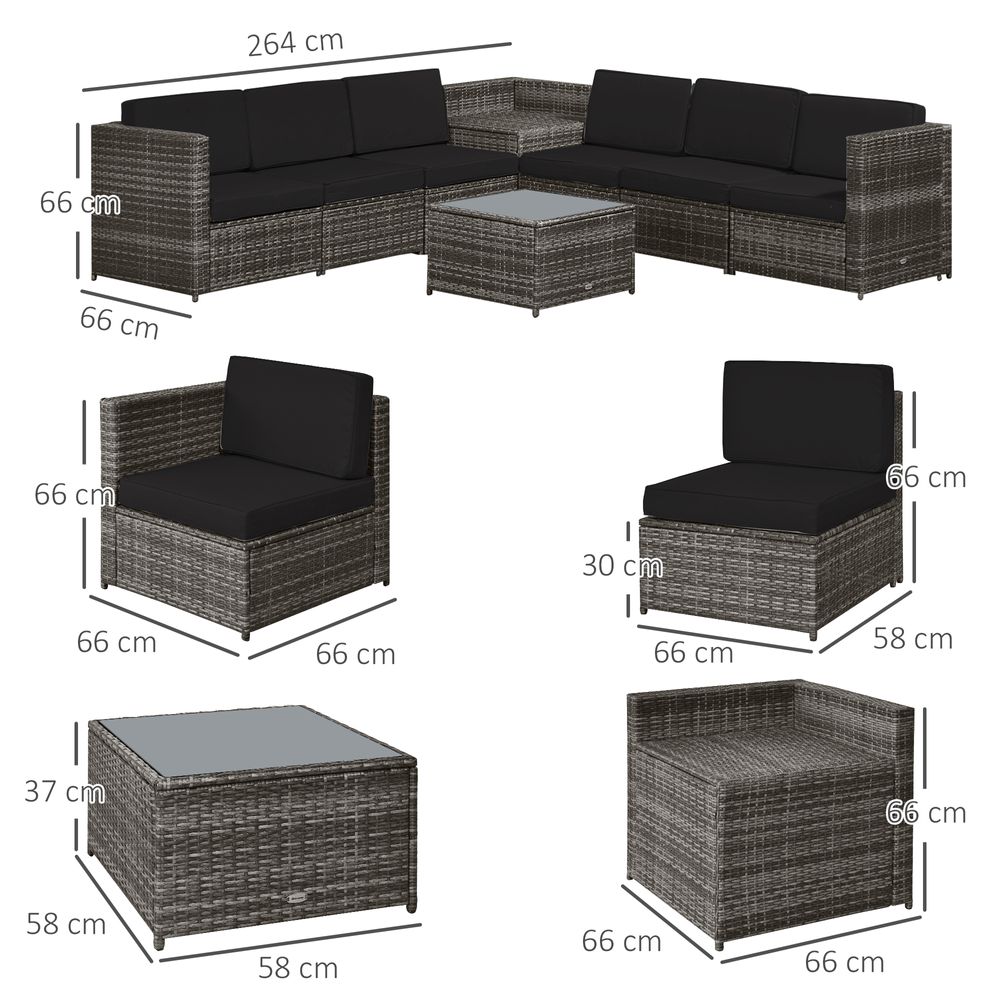 Outsunny 6-Seater Rattan Sofa Furniture Set W/ Cushions, Steel Frame-Grey - anydaydirect