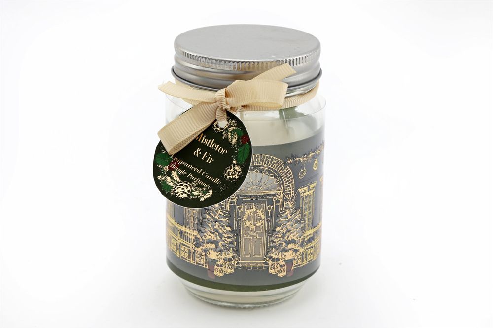 Christmas Traditional House Candle Jar Gold & Green - anydaydirect