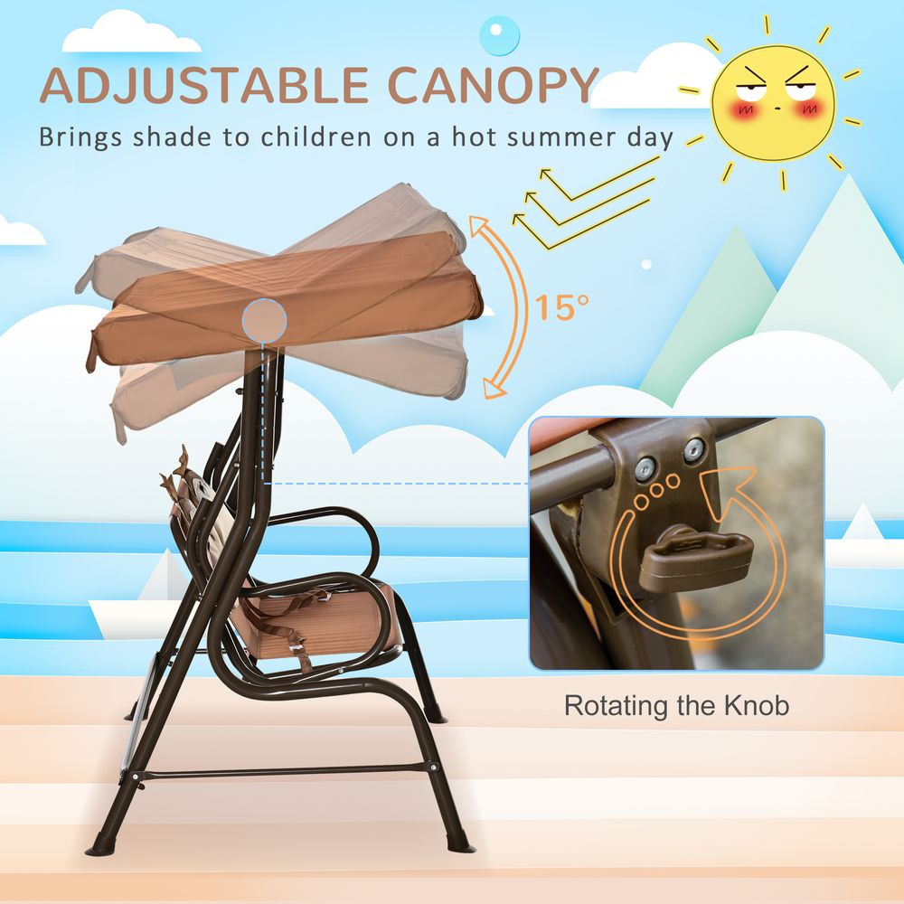 Two-Seat Kids Canopy Swing Chair Adjustable Awning, Seatbelt - anydaydirect