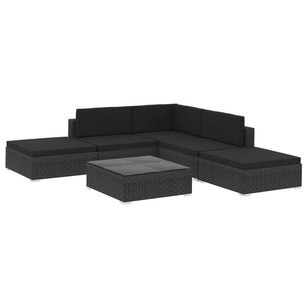 6 Piece Garden Lounge Set with Cushions Poly Rattan Black - anydaydirect