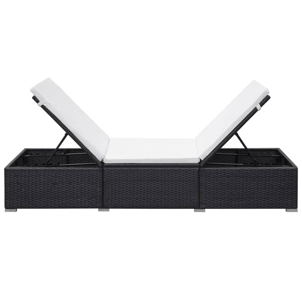 Sun Lounger with Cream White Cushion Poly Rattan Black - anydaydirect