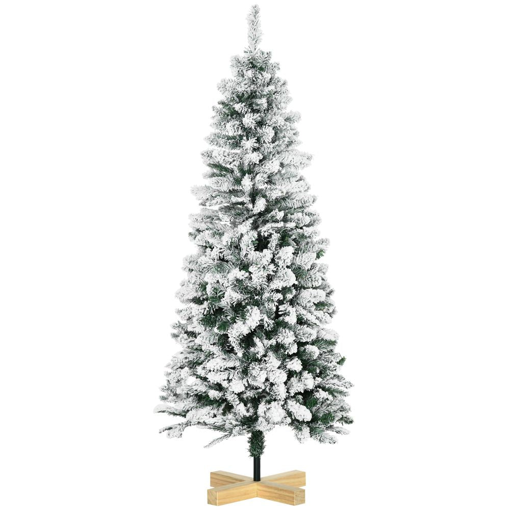 5 Ft Snow Flocked Artificial Christmas Tree with Pencil Shape, Green HOMCOM - anydaydirect