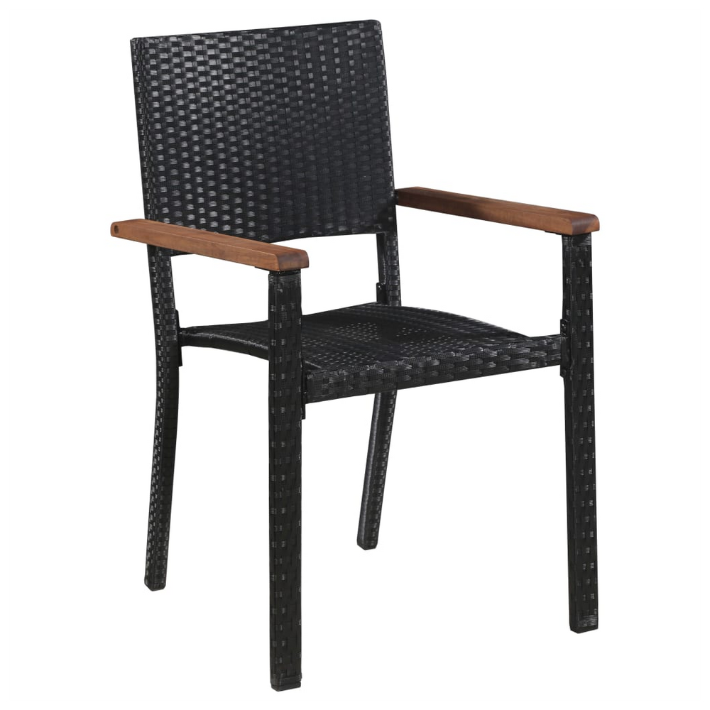 5 Piece Outdoor Dining Set Poly Rattan and Acacia Wood Black - anydaydirect