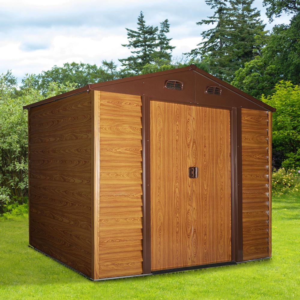 9.1x6.4ft Metal Garden Shed House Tool Storage & Foundation & Ventilation Brown - anydaydirect