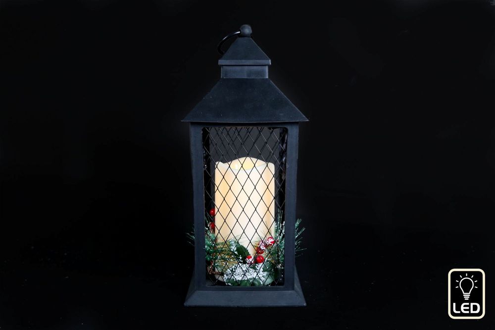 Black Christmas Storm Lantern With LED Candle - anydaydirect