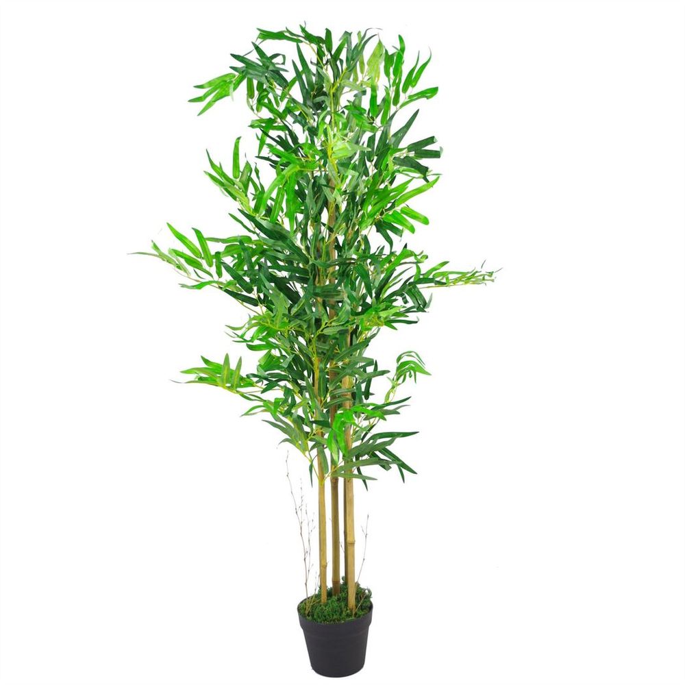 120cm (4ft) Natural Look Artificial Bamboo Plants Trees with Gold Metal Planter - anydaydirect