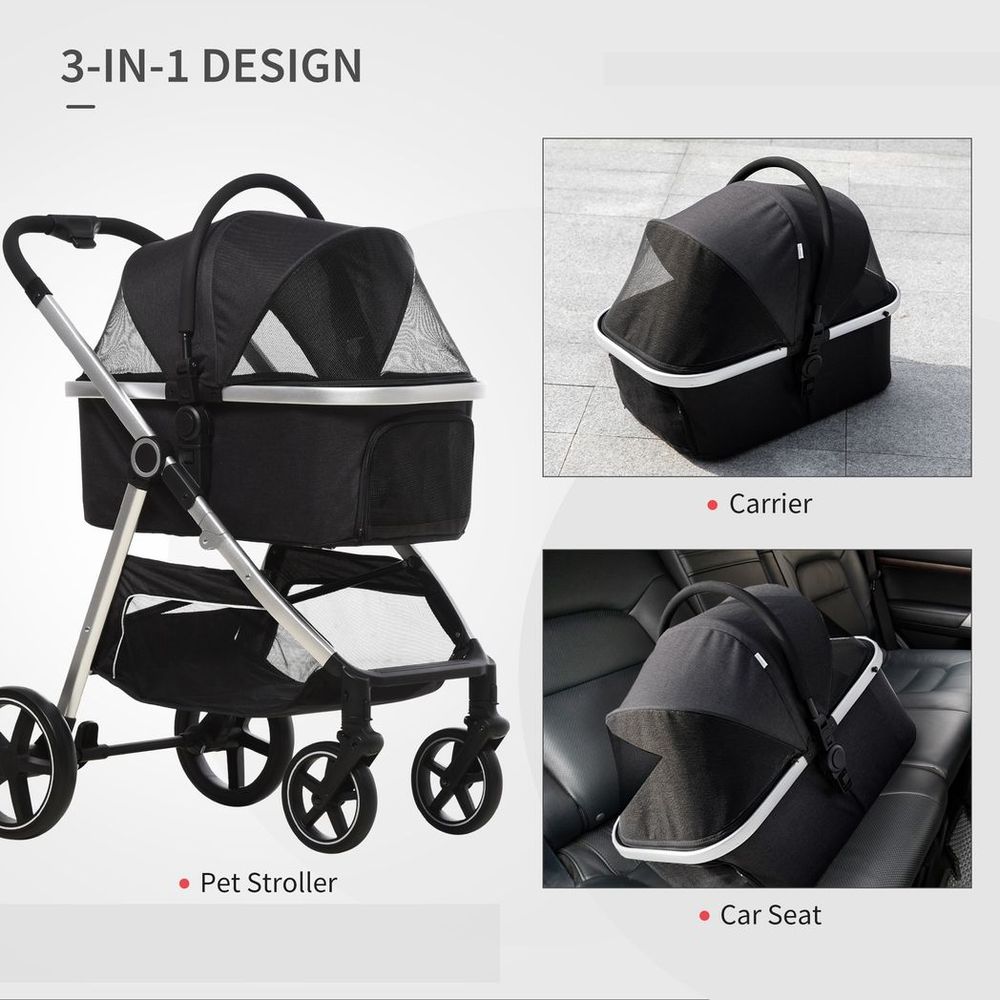 PawHut One-Click Foldable Pet Stroller w/ Storage Basket, for Small Pets - anydaydirect